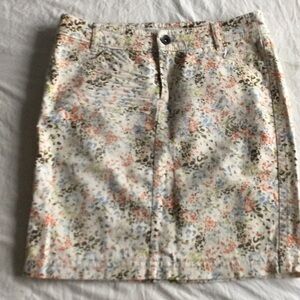 Cream Denim Mini Skirt with Floral Print